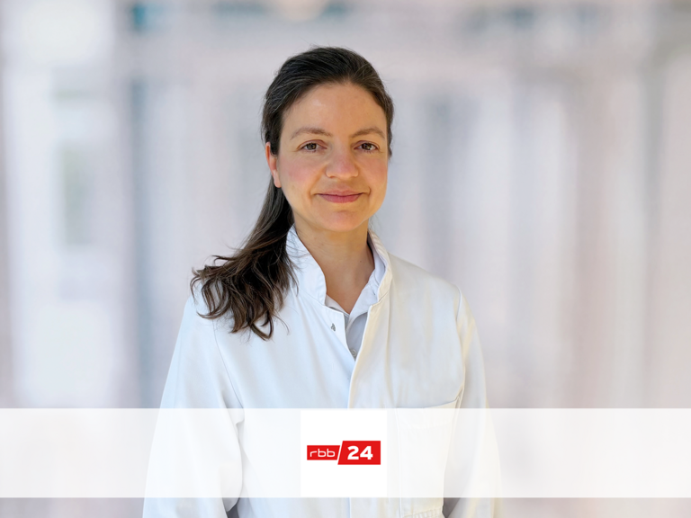 Portraitfoto von Dr. med. Elena Schlapakow, Oberärztin der Neurologie an der Immanuel Klinik Rüdersdorf, und das Logo von rbb24 zum TV-Interview über die Infektionserkrankung Lyme-Borreliose. Portraitfoto von Dr. med. Elena Schlapakow, Oberärztin der Neurologie an der Immanuel Klinik Rüdersdorf, und das Logo von rbb24 zum TV-Interview über die Infektionserkrankung Lyme-Borreliose.